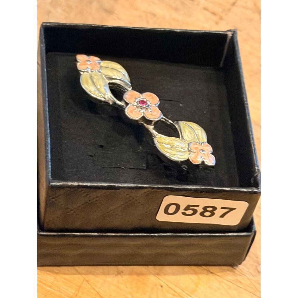 Floral Enamel brooch With Rhinestone Accent In Gift Box - Picture 4 of 7